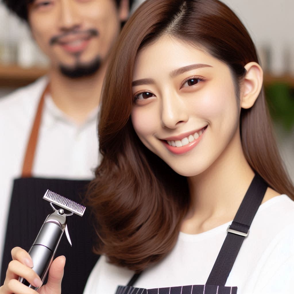 An image depicting a hair stylist deeply engaged in creative hair design, symbolizing the balance between artistic vision and business acumen required for a thriving salon in the future.