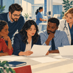 Women and men review earnings reports together, illustrating research on the gender pay gap by occupation.